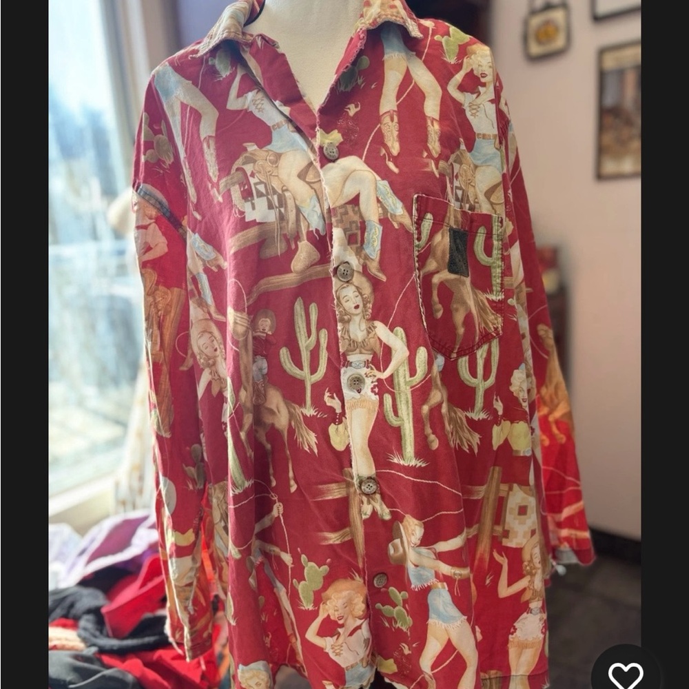 Texas Star Classics Western Cowgirl & Cowboy Print Shirt (XL, Red)